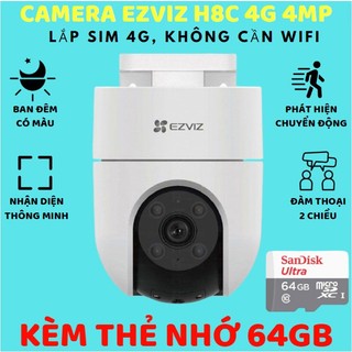 Camera ezviz h8c-2k-4g - sử dụng sim 4g, không cần wifi, xem đêm có màu, báo động còi hú, bảo hành 2 năm