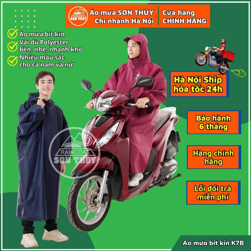  Áo mưa bít kín không xẻ tà Sơn Thủy- Áo mưa quây kín có tay- Áo mưa ích kỷ - Mã K7 Bít 