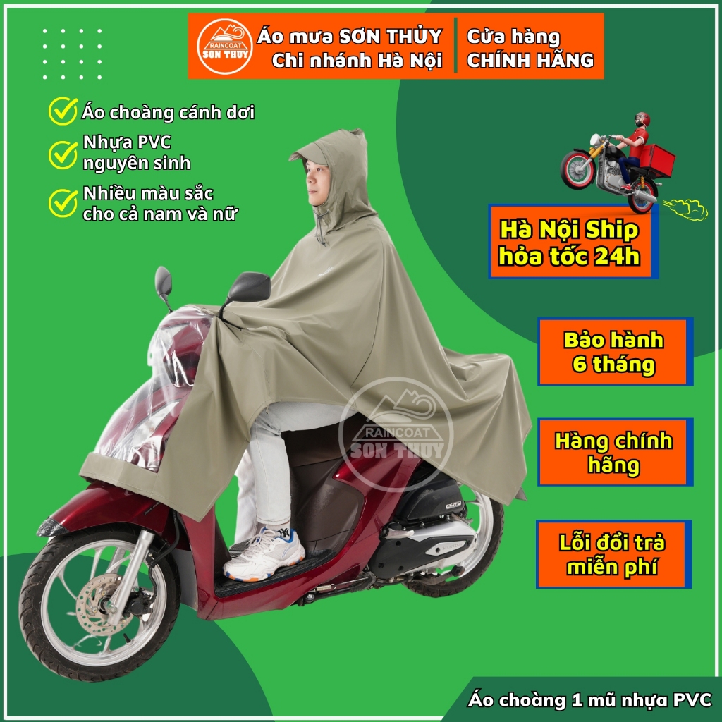 Áo mưa choàng nhựa công ty Sơn Thủy- áo mưa 1 mũ kiểu cánh dơi chất liệu nhựa PVC Sơn Thủy. Mã CKA