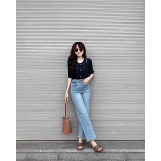 Quần bò suông đứng màu xanh nhạt hàng Qccc