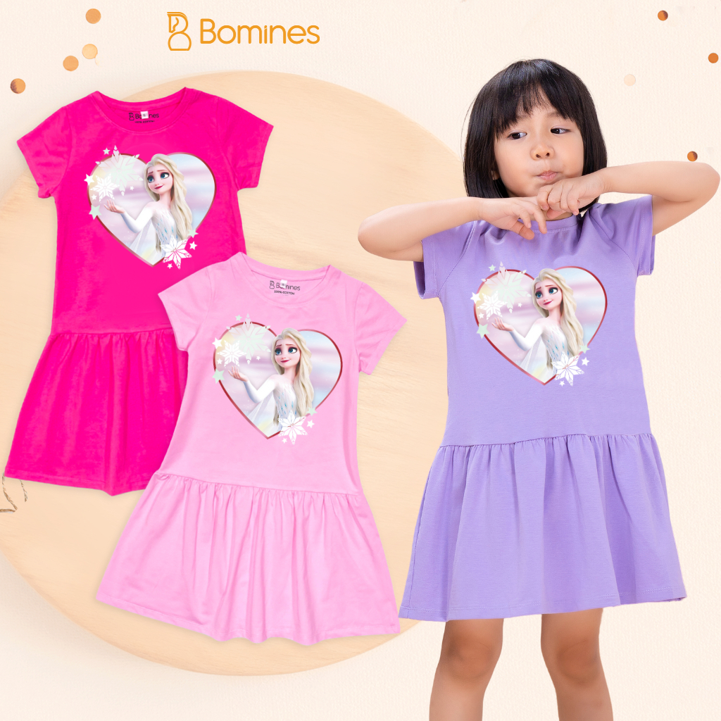 Váy bé gái công chúa Elsa BOMINES, cotton thoáng mát đủ size cho bé 2- 8 tuổi, 9- 24kg DTNELSATIMBONGTUYET