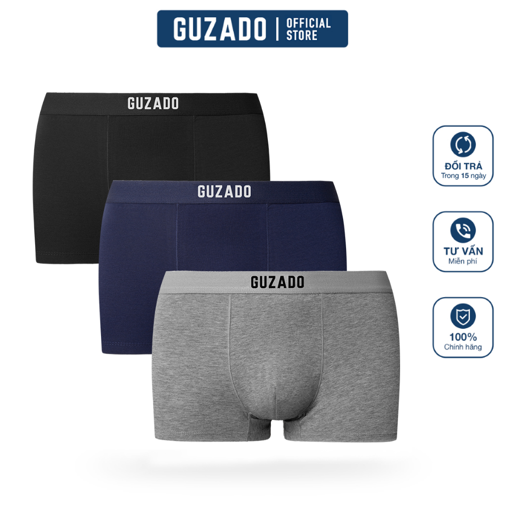 Combo 3 Quần Lót Nam Guzado Cotton Compact Co Giãn 4 Chiều,Quần Sịp Nam Boxer Thoáng Khí Vượt Trội CB3GBX