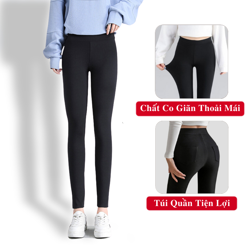Quần Legging Dài Nữ Madela Nâng Mông Chất Thun Co Giãn Dày Dặn. Legging Dài Cạp Cao Túi Sau Tôn Dáng