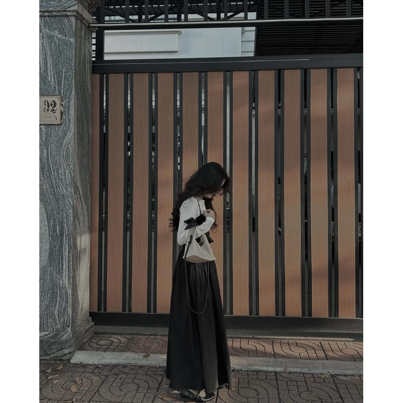 Túi nữ Chow bag Hérisson màu kem + nơ + quai dài