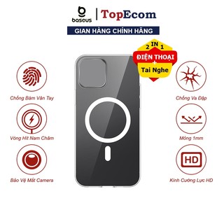 Ốp iP 12 131 14 15 Cao Cấp Baseus Từ Tính Siêu Mỏng Chống Bám Vân Tay Trong Suốt Bảo Vệ Điện Thoại Kèm Kính Cường Lực HD