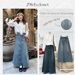 Chân Váy Jeans Bò Dáng Suông Dài Lưng Cao Tua Rua Gấu Thời Trang Hàn Quốc - 29feb.closet - CV43