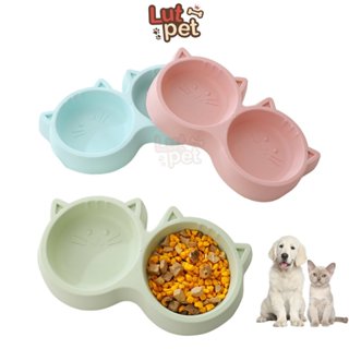 Bát ăn đôi cho chó mèo hình mặt mèo, bát ăn 2 ngăn cho thú cưng - lutpet