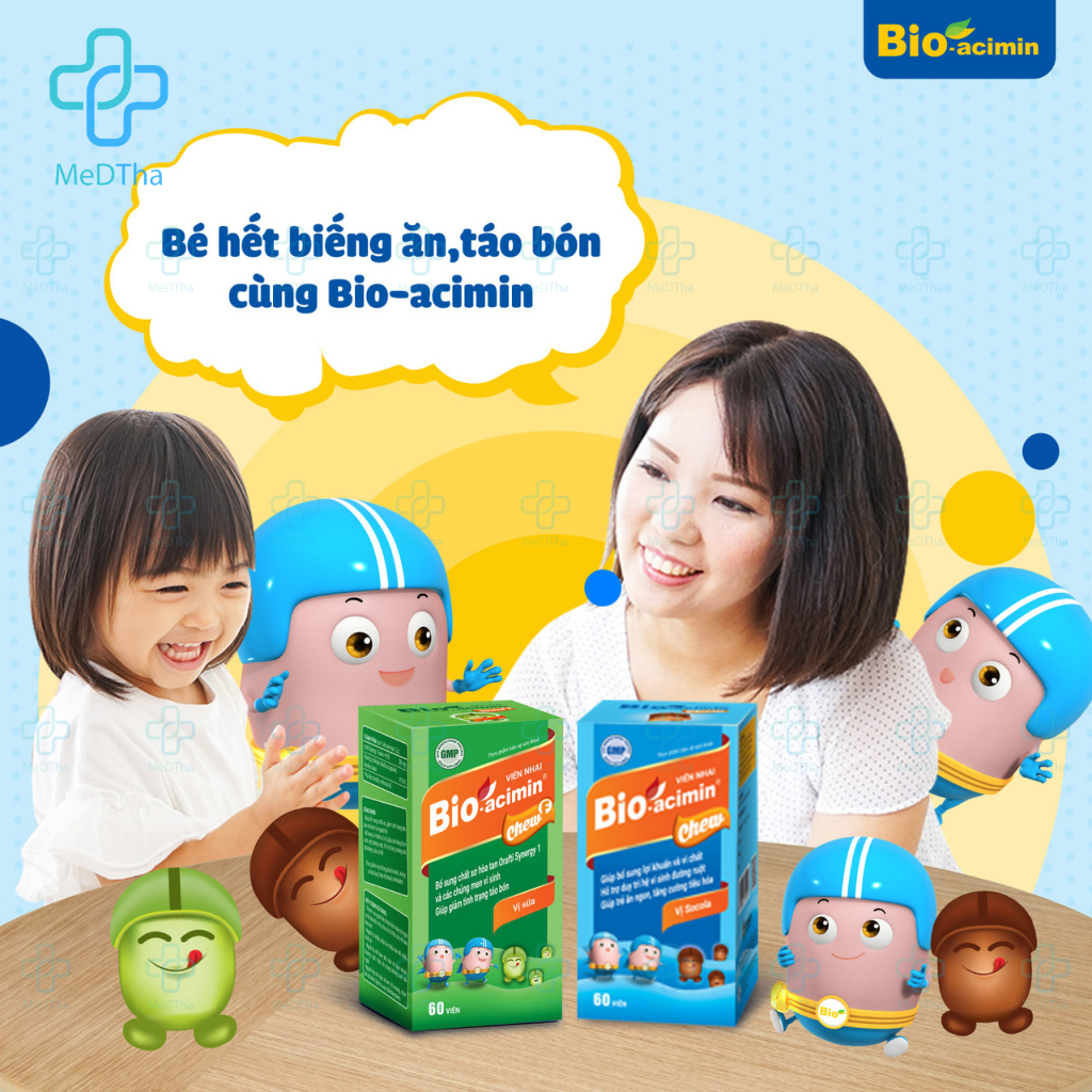 Viên Nhai Bổ Sung Chất Xơ Và Men Vi Sinh Cho Bé Bio-acimin Chew F - Tiêu Hoá Tốt, Ngăn Táo Bón, Lợi Khuẩn (Lọ 60 Viên)