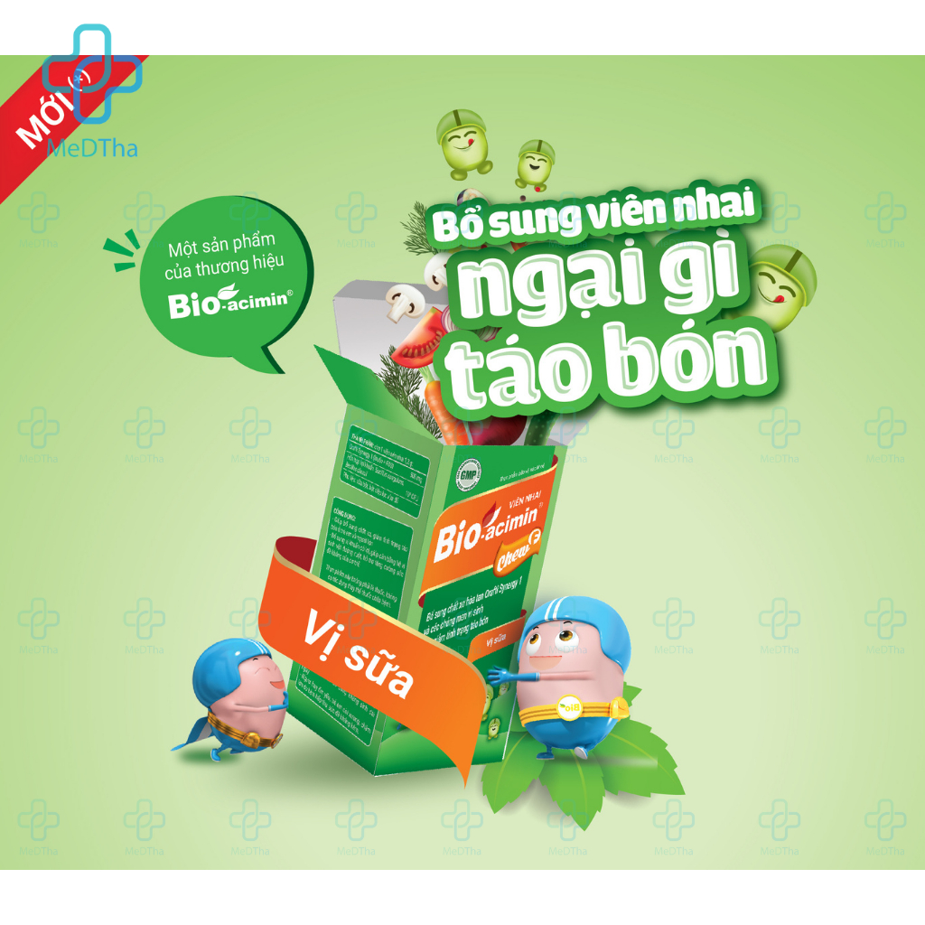Viên Nhai Bổ Sung Chất Xơ Và Men Vi Sinh Cho Bé Bio-acimin Chew F - Tiêu Hoá Tốt, Ngăn Táo Bón, Lợi Khuẩn (Lọ 60 Viên)