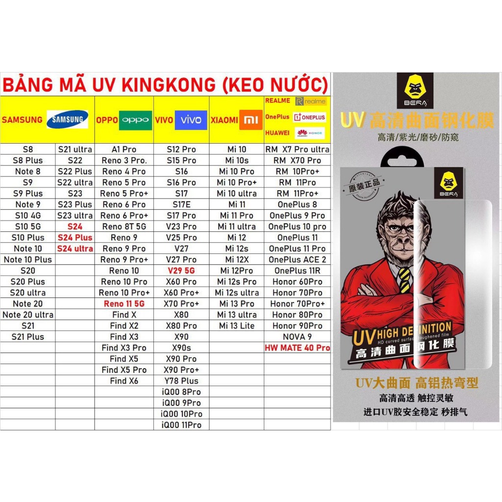 Kính cường lực Xiaomi Mi10s UV Kingkong (keo nước)