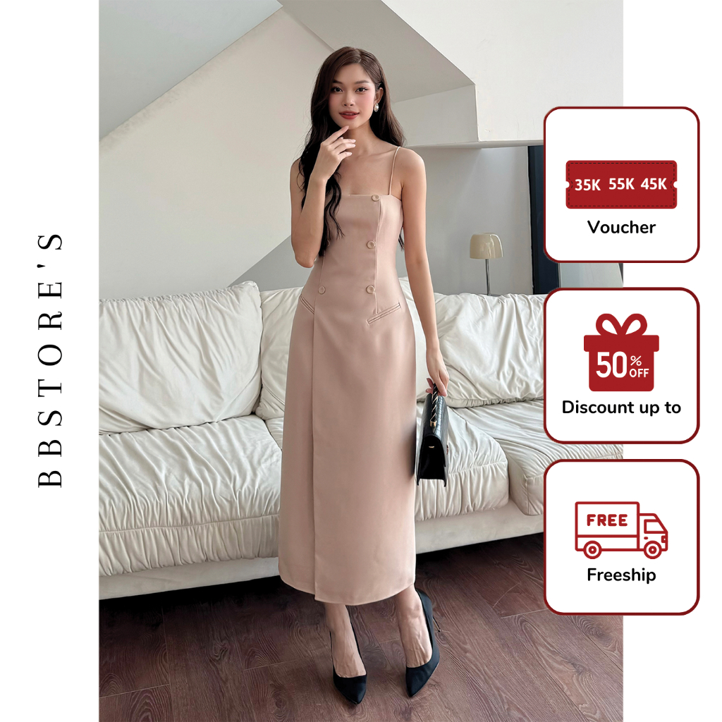 Đầm Body Hai Dây Dự Tiệc Tùng Váy Xẻ Tà Kết Nút Bọc Sang Trọng BBSTORE'S -D3191