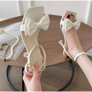 SA Giày Cao Gót Nữ dáng Guốc Quai Nơ Lụa Điệu Xinh Màu Trắng/Đen Gót Cao 7 phân Mũi ZIN  H90 SAZI