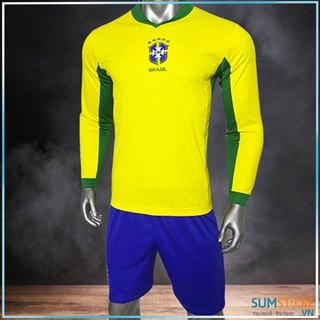 Quần Áo Bóng Đá Brazil Dài Tay - Đồ Đá Banh Thể Thao Nam Nữ Mới Đẹp
