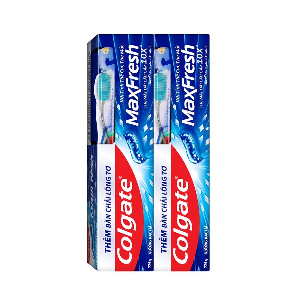 [HB gift] Bộ 2 Kem đánh răng Colgate MaxFresh bạc hà the mát 225g tặng bàn chải