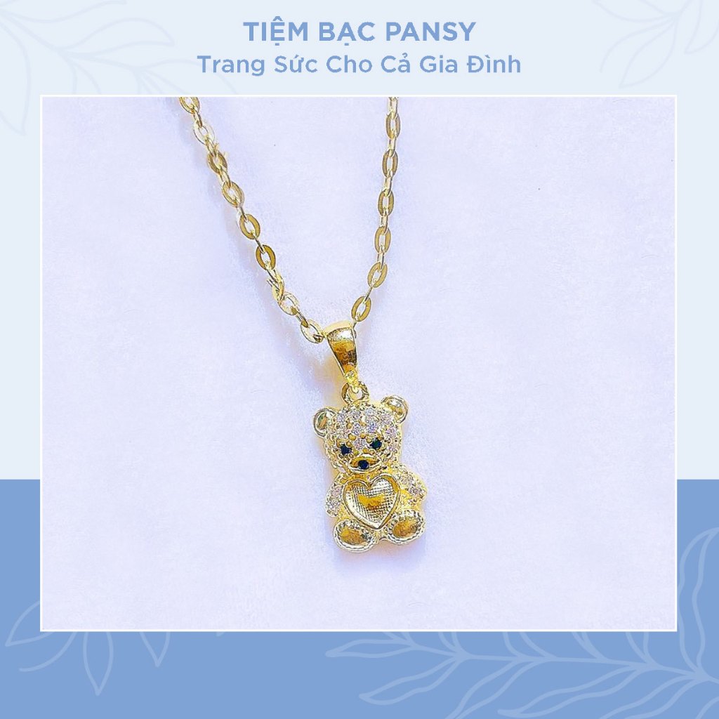 Dây chuyền bạc nữ PANSY hình gấu nạm đá lấp lánh - Vòng cổ nữ bằng bạc ta cao cấp