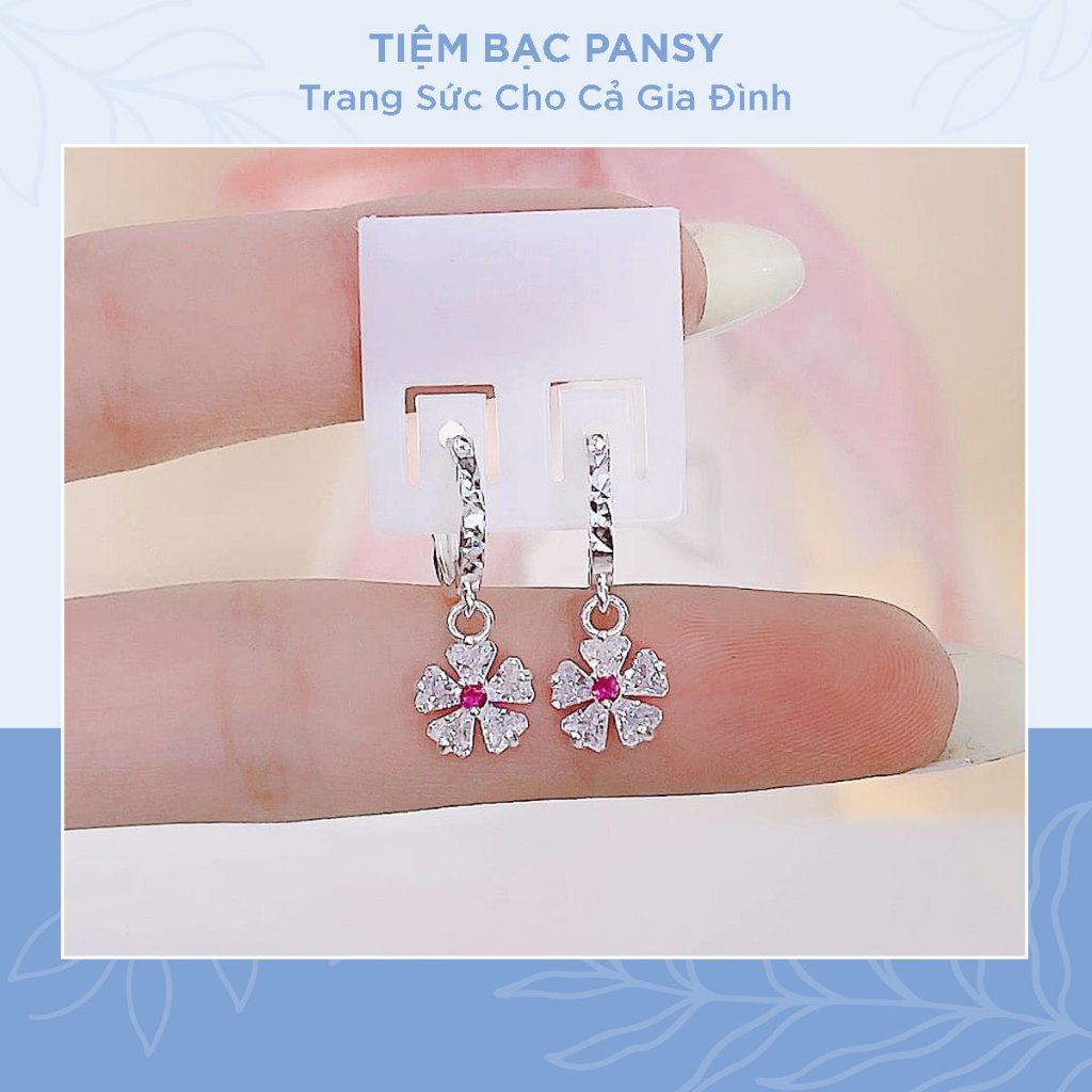 Khuyên tai bạc ta cho bé gái hình bông hoa - Tiệm bạc Pansy