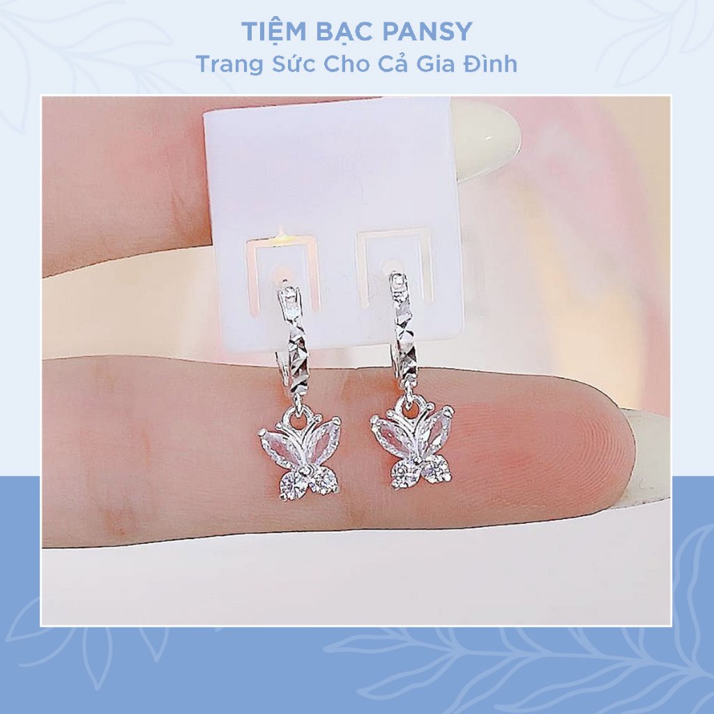 Bông tai bạc ta PANSY thiết kế hình cánh bướm cho bé gái - Hoa tai trẻ em bằng bạc thật cao cấp