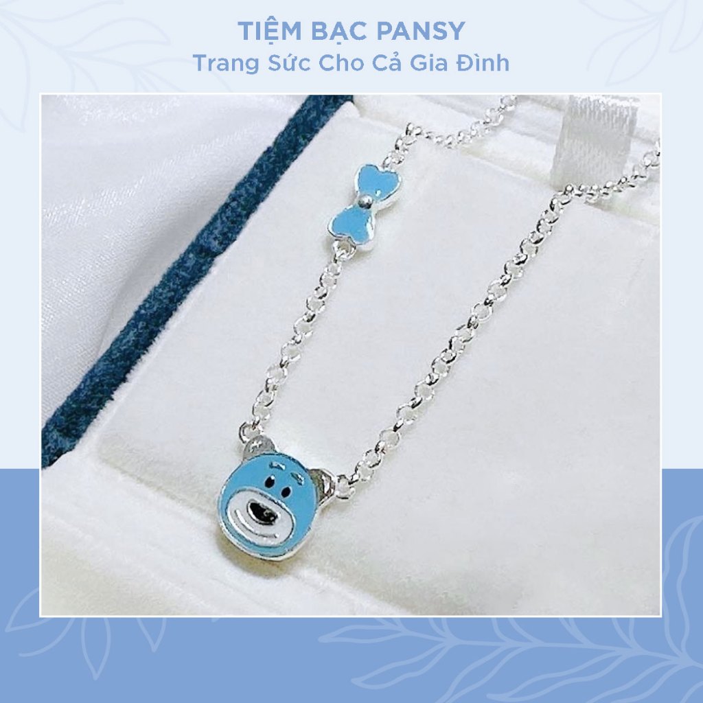 Dây chuyền bạc cho bé gái PANSY hình gấu nơ dễ thương - Vòng cổ bạc ta mặt gấu dày dặn, an toàn cho trẻ em