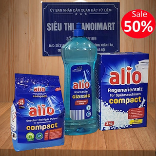 COMBO Bột rửa bát Alio 1.5kg + Muối rửa bát chén Alio 2kg + Dung dịch nước làm bóng bát chén ly 1000ml chính hãng đức eu