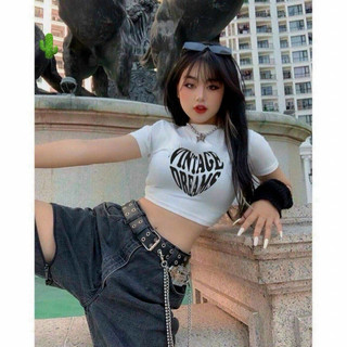 Áo croptop in trái tim hắc bạch đen trắng vige3