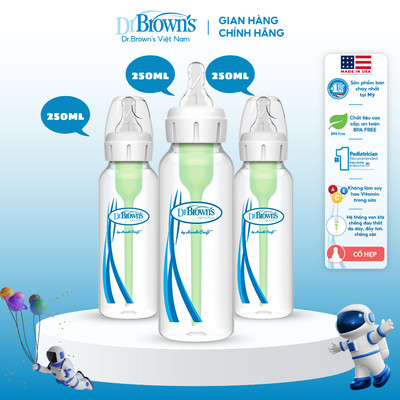 Bộ 3 bình sữa Dr.Brown's cổ hẹp dòng Option + có dung tích 250ml