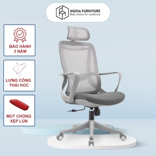 Ghế văn phòng công thái học Nghiafurniture Niko, Nâng hạ, ngả lưng, nệm cao cấp, bảo hành 3 năm