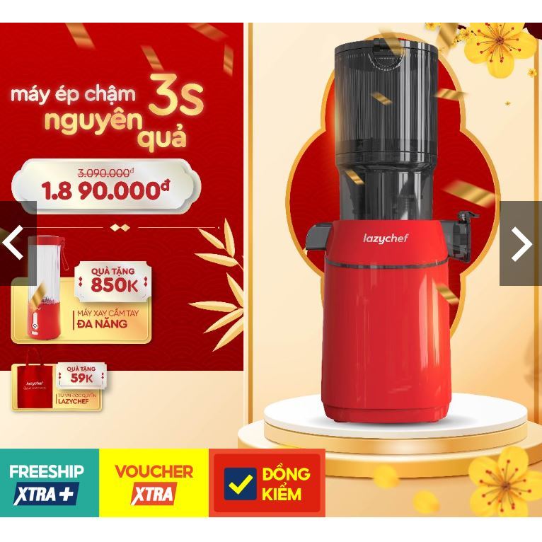 Máy ép chậm nguyên quả 3S Premium Lazychef, máy ép trái cây công nghệ ép lạnh