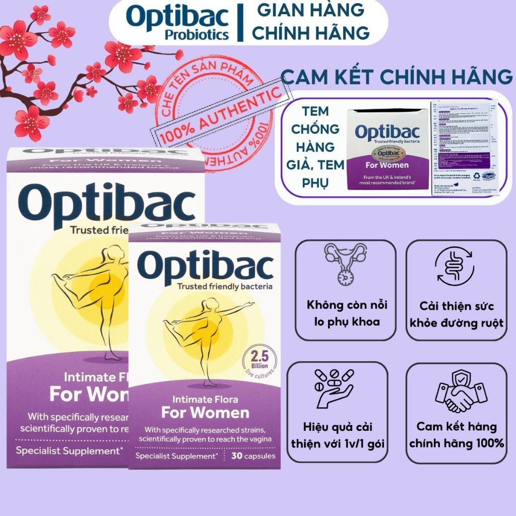 Lợi khuẩn phụ khoa Optibac For Women 30 viên hỗ trợ cân bằng độ pH tự nhiên ngăn ngừa viêm phụ khoa