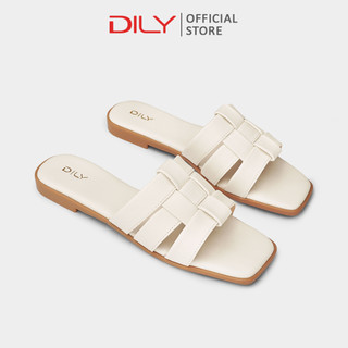 Dép nữ DILY quai ngang bản to đan tinh tế, dép bệt mũi vuông êm chân cao 1cm AA0487
