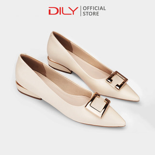 Giày búp bê nữ DILY quai gắn khóa kim loại sang trọng, giày bít mũi gót vuông độc đáo sang trọng cao 3cm AA0489