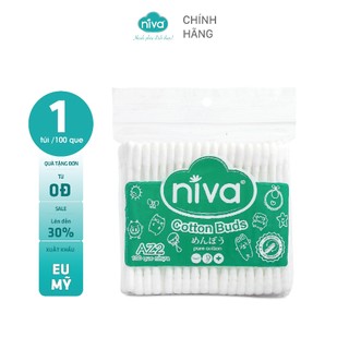 [Combo 15-30-50 Túi] Tăm Bông NIVA Dành Cho Người Lớn Túi Zipper 100 Que Nhựa Az2, 100% Bông Tự Nhiên, An Toàn, Tiện Lợi