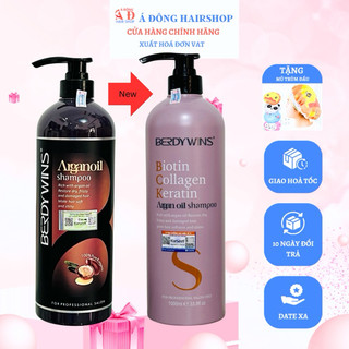 [+Tặng mũ trùm] DẦU GỘI SIÊU MƯỢT PHỤC HỒI TÓC HƯ TỔN BERDYWINS ARGAN OIL 1000ML