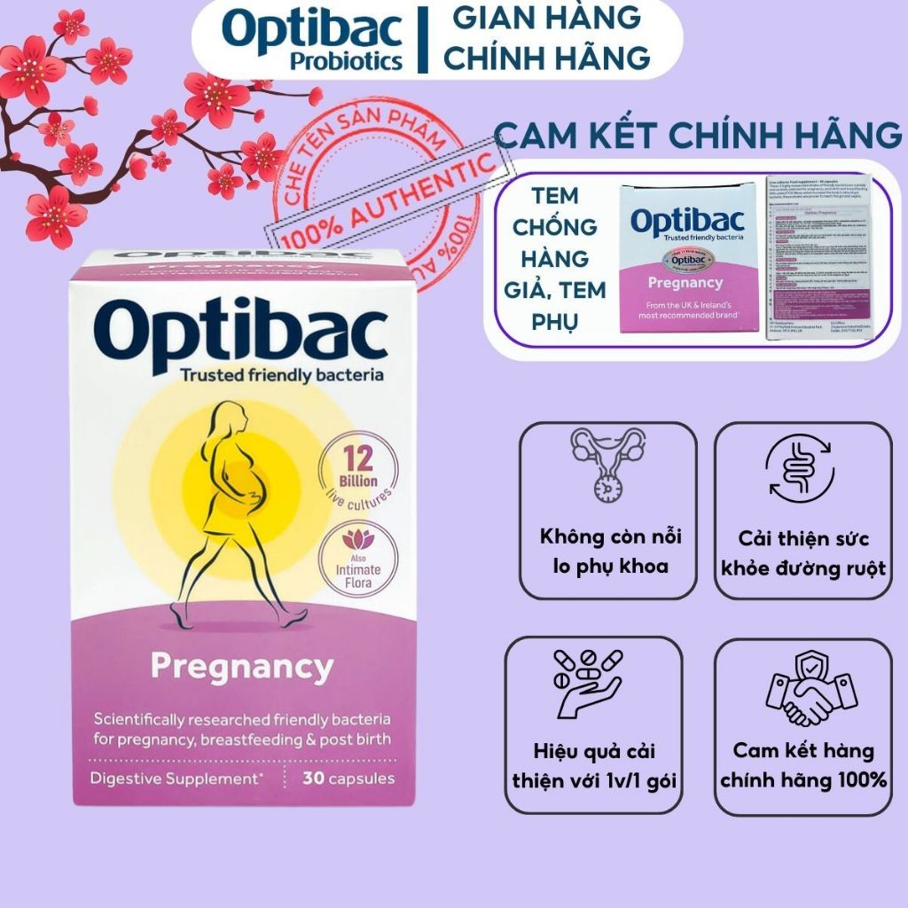 Men Vi Sinh Optibac Pregnancy - Men Vi Sinh Dành Cho Mẹ Bầu & Cho Con Bú, Cải Thiện Tiêu Hóa, Miễn Dịch, Hộp 30 Viên