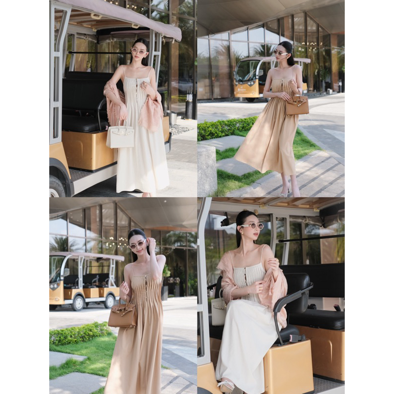Đầm suông hai dây ly nút ngực