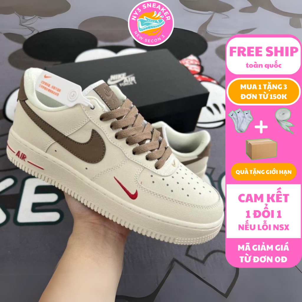 Giày AF1 vệt nâu, Nike_air force 1 nâu trắng, giày thể thao nam nữ cổ thấp, đế air tăng chiều cao, bản Hight qua