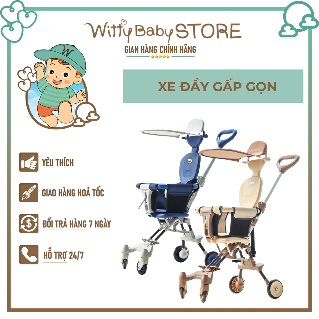 W8114 Xe Đẩy Gấp Gọn OLWEN PLUS 2.0 TOBÉ Đa Năng An Toàn Tiện Lợi Có Đệm Mái Che Chịu Tải Trọng 30KG