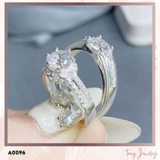 TANG A0096 - Nhẫn đôi bạc ta nhẫn nữ hình hoa, nhẫn nam nạm hàng đá dành cho cặp đôi