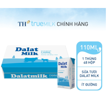 Thùng 48 hộp sữa tươi tiệt trùng ít đường Dalatmilk 110ml (110ml x 48)