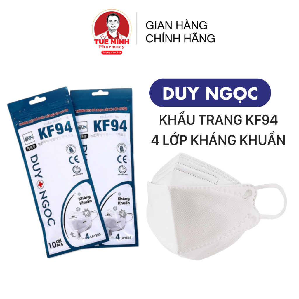 Gói Khẩu Trang 4 Lớp KF94 Duy Ngọc (10 chiếc) Chống Khói Bụi, Bụi Mịn PM2.5, Kháng Khuẩn, Đeo Êm Tai, Không Gây Ngứa