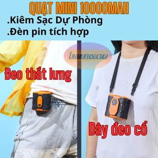  Quạt tích điện đeo cổ đeo thắt lưng điều hòa kẹp áo quạt cầm tay pin 10000mah công suất cao 