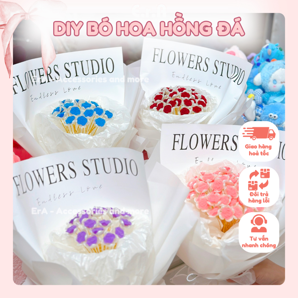 Set tự làm DIY Bó hoa hồng đá handmade quà tặng sinh nhật, Valentine, tặng 14/3 người yêu, mẹ, chị em gái