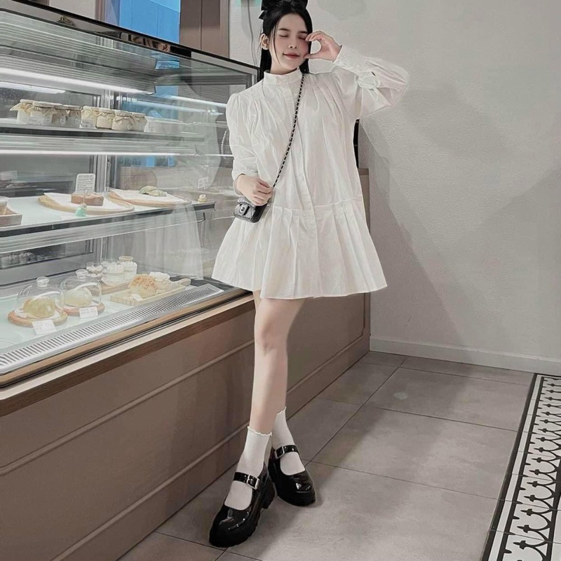 [ Hàng Sẵn 4 Size ]: Váy sơ mi trắng cổ tàu Babydoll,Váy Sơ Mi Dáng Rộng Baby Cute Kèm Ảnh Thật Trải Sàn (LOLLAYE) 122 | BigBuy360 - bigbuy360.vn