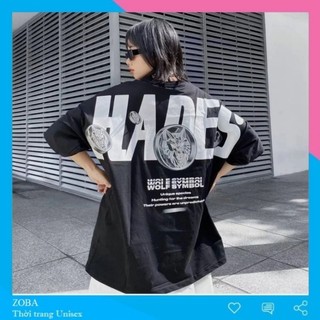 Áo thun tay lỡ unisex nam nữ in chữ hades luxa, áo phông unisex form rộng