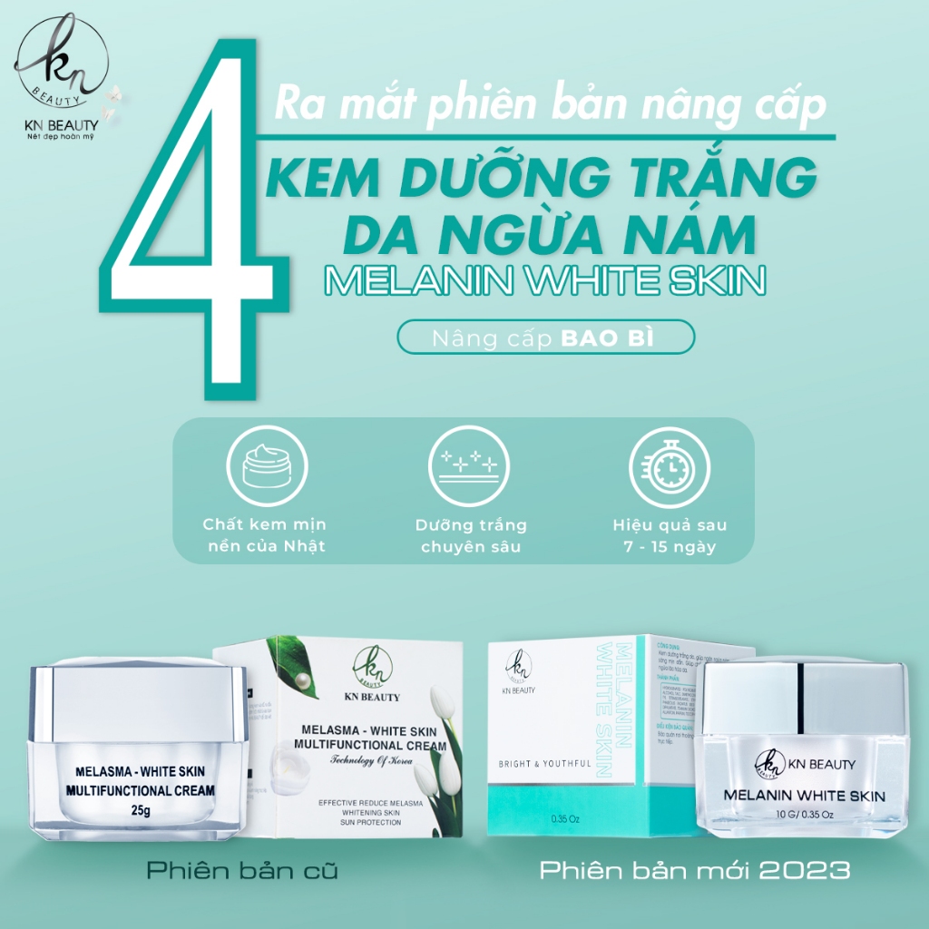 Sản phẩm Ngừa mụn Giảm thâm Dưỡng trắng Kn Beauty: 2 Serum 30ml + 2 kem dưỡng  tặng túi xách cao cấp