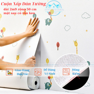 Cuộn xốp dán tường hoạt hình, dài 2m8 rộng 50 cm mặt sau có sẵn keo
