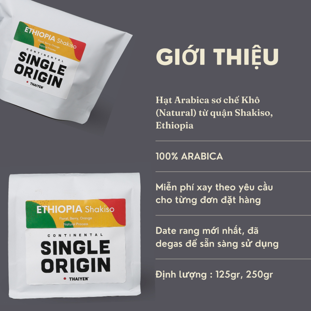 Cà phê 100% Arabica Nguyên Chất THAIYEN Ethiopia Shakiso pha thủ công, pha ủ lạnh coldbrew