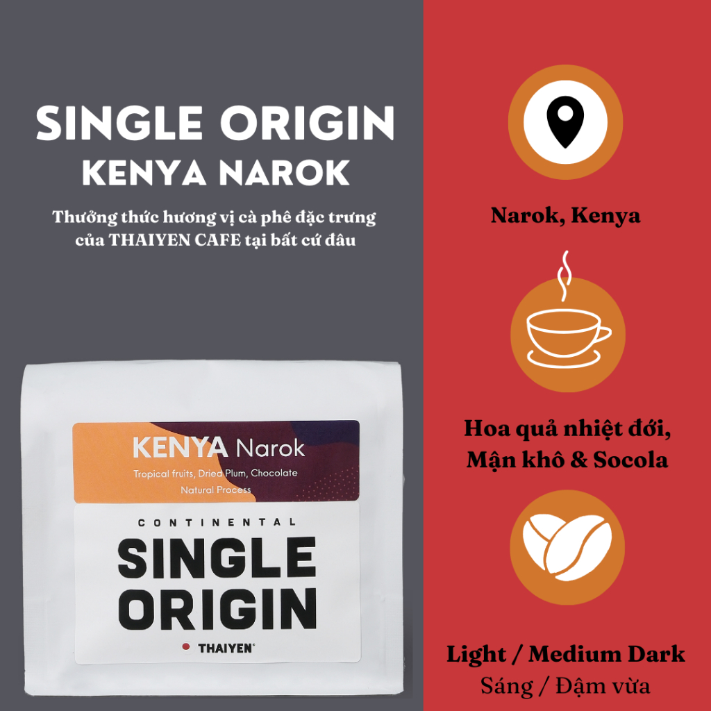 Cà phê 100% Arabica THAIYEN KE.NY.A cỡ rang phù hợp espresso hoặc pha thủ công