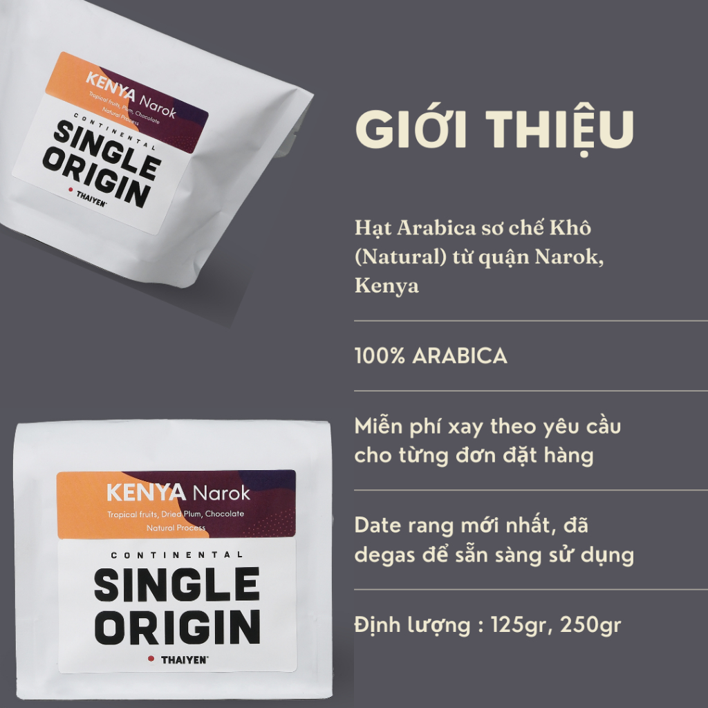 Cà phê 100% Arabica THAIYEN KE.NY.A cỡ rang phù hợp espresso hoặc pha thủ công