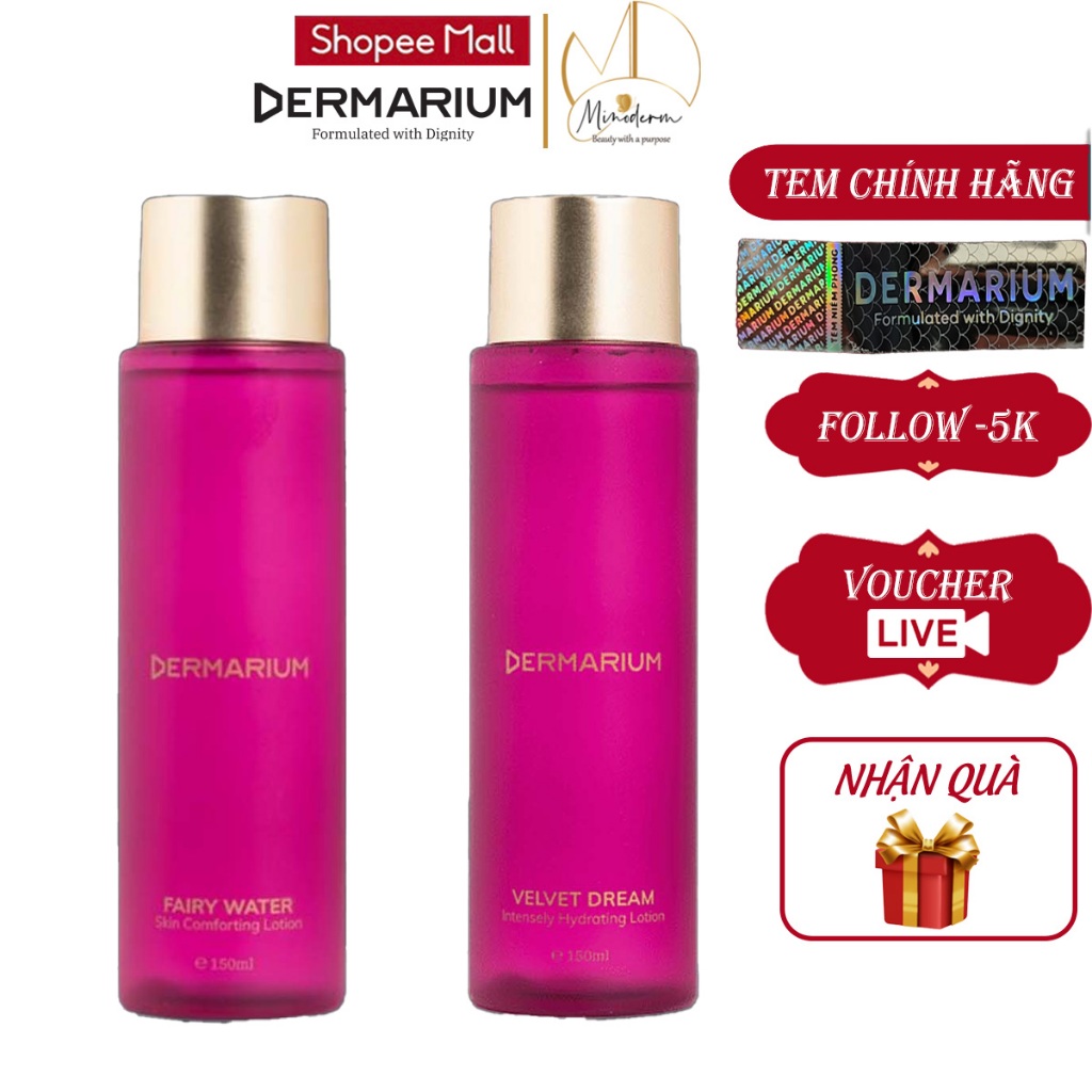 Toner DERMARIUM Fairy water, Velvet dream làm dịu da, cấp ẩm chuyên sâu 55ml, 150ml