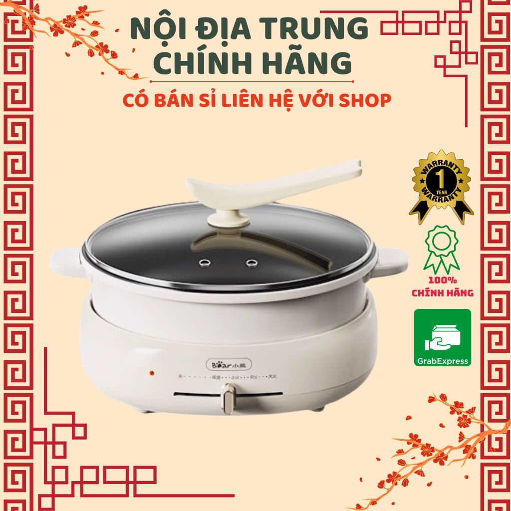 Bộ Nồi Lẩu Nướng Tách Đáy Bear DHG-C40W2 Đa Chức Năng Nướng - Lẩu - Hấp - Chiên - Rán, Lẩu Điện Cao Cấp - Nội Địa Trung